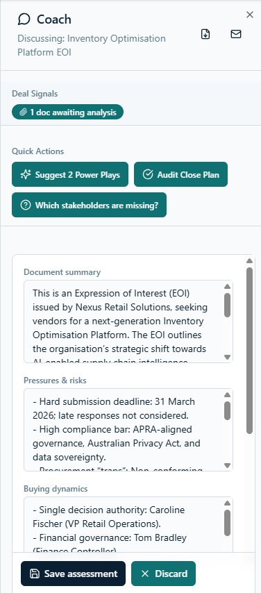 Symphony AI Coach — contextual deal coaching with document intelligence